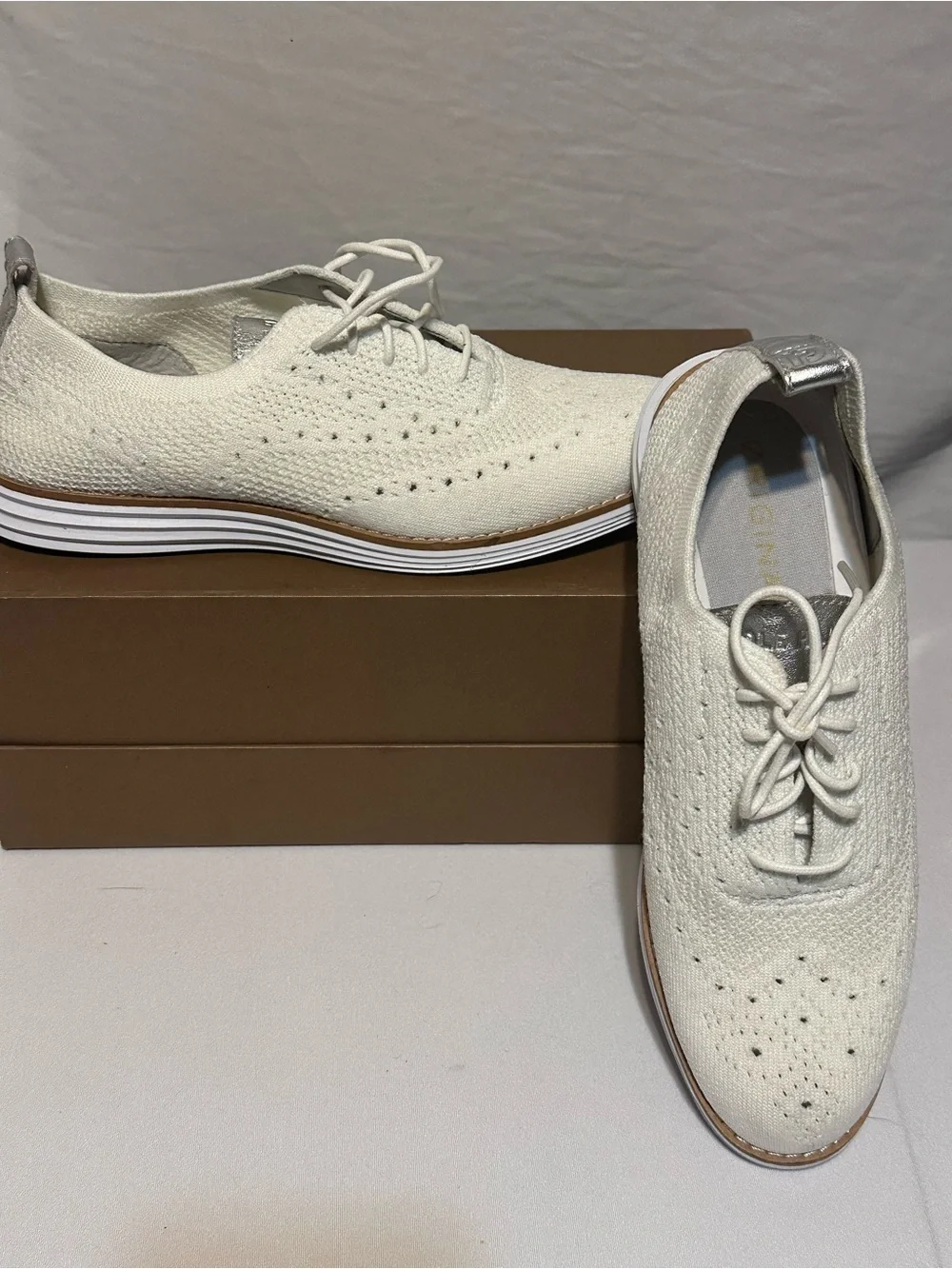 Cole Haan Women's Knit Lace-Up Athletic Oxfords in Cream